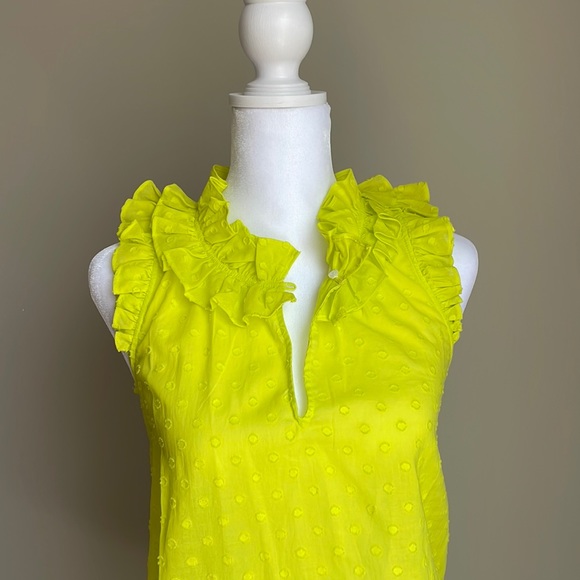 J. Crew Yellow Swiss Dot Keyhole Ruffle Sleeveless Shirt Blouse - Picture 3 of 10